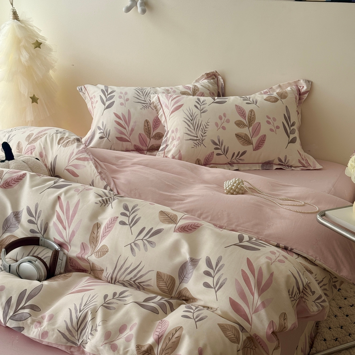 91家纺网 家纺一手货源 找家纺 于果 2026款全棉纯棉13370四件套-第一批 叶语轻喃粉