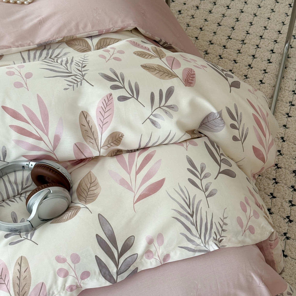 91家纺网 家纺一手货源 找家纺 于果 2026款全棉纯棉13370四件套-第一批 叶语轻喃粉