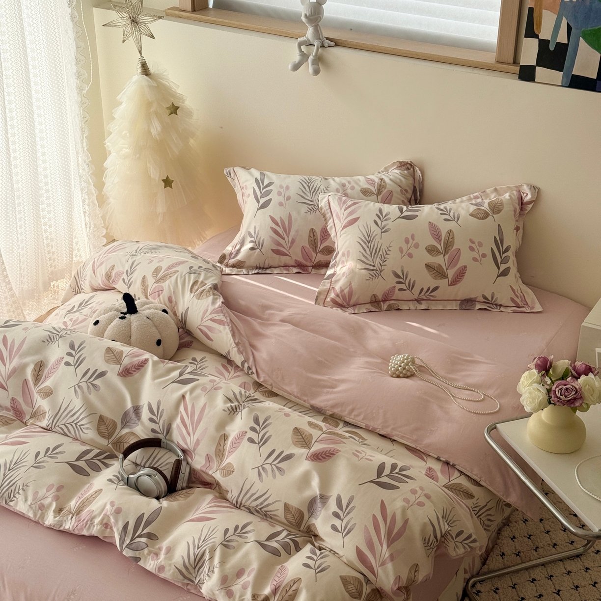 91家纺网 家纺一手货源 找家纺 于果 2026款全棉纯棉13370四件套-第一批 叶语轻喃粉