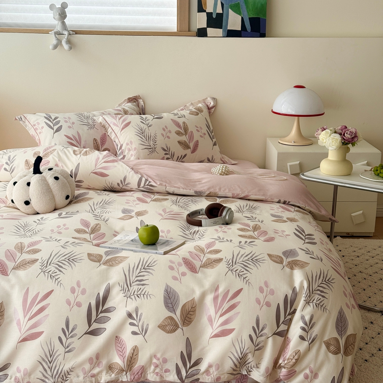 91家纺网 家纺一手货源 找家纺 于果 2026款全棉纯棉13370四件套-第一批 叶语轻喃粉