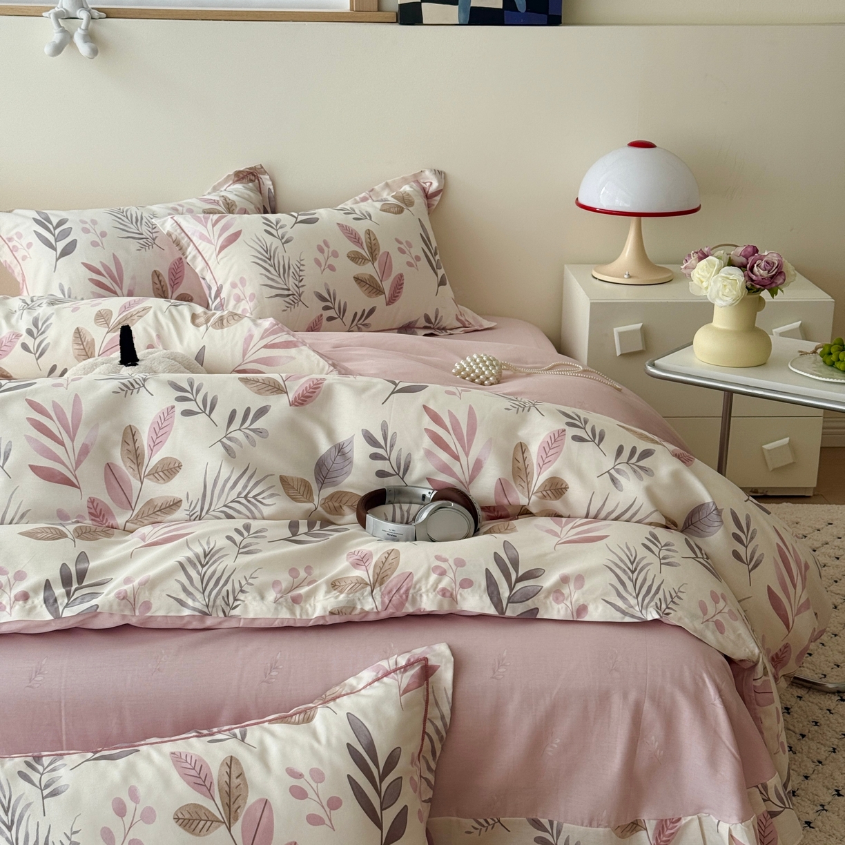 91家纺网 家纺一手货源 找家纺 于果 2026款全棉纯棉13370四件套-第一批 叶语轻喃粉