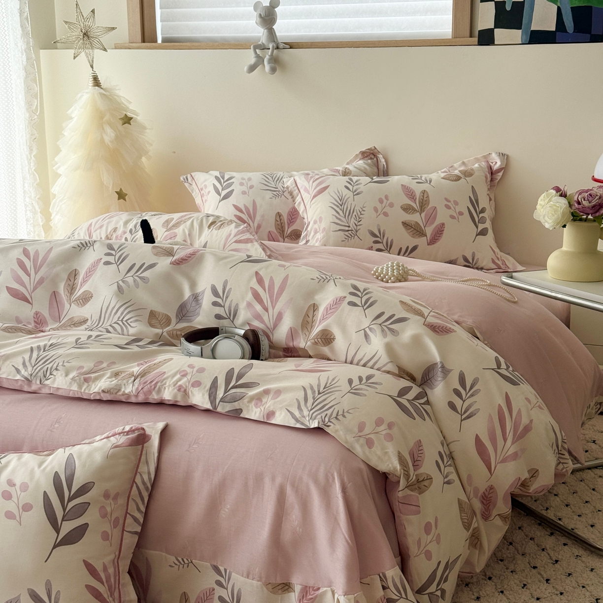 91家纺网 家纺一手货源 找家纺 于果 2026款全棉纯棉13370四件套-第一批 叶语轻喃粉