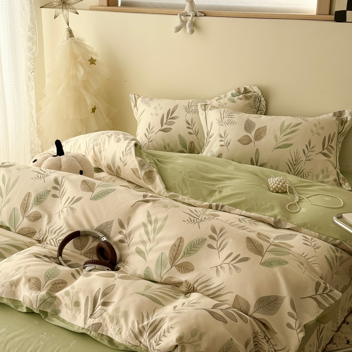 91家纺网 家纺一手货源 找家纺 于果 2026款全棉纯棉13370四件套-第一批 叶语轻喃绿