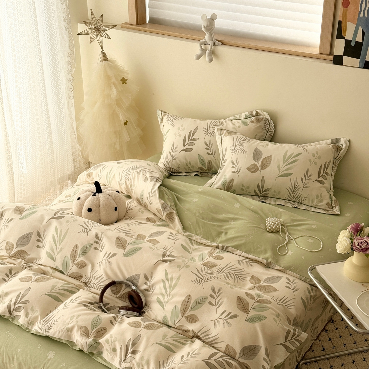 91家纺网 家纺一手货源 找家纺 于果 2026款全棉纯棉13370四件套-第一批 叶语轻喃绿