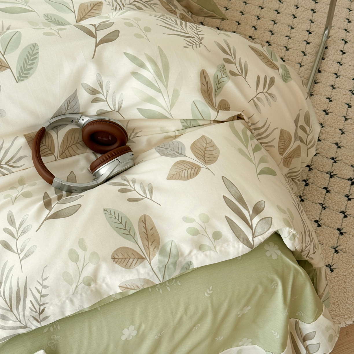 91家纺网 家纺一手货源 找家纺 于果 2026款全棉纯棉13370四件套-第一批 叶语轻喃绿