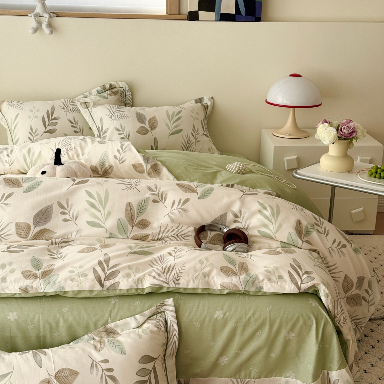 91家纺网 家纺一手货源 找家纺 于果 2026款全棉纯棉13370四件套-第一批 叶语轻喃绿