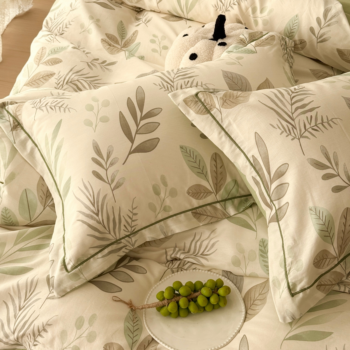 91家纺网 家纺一手货源 找家纺 于果 2026款全棉纯棉13370四件套-第一批 叶语轻喃绿