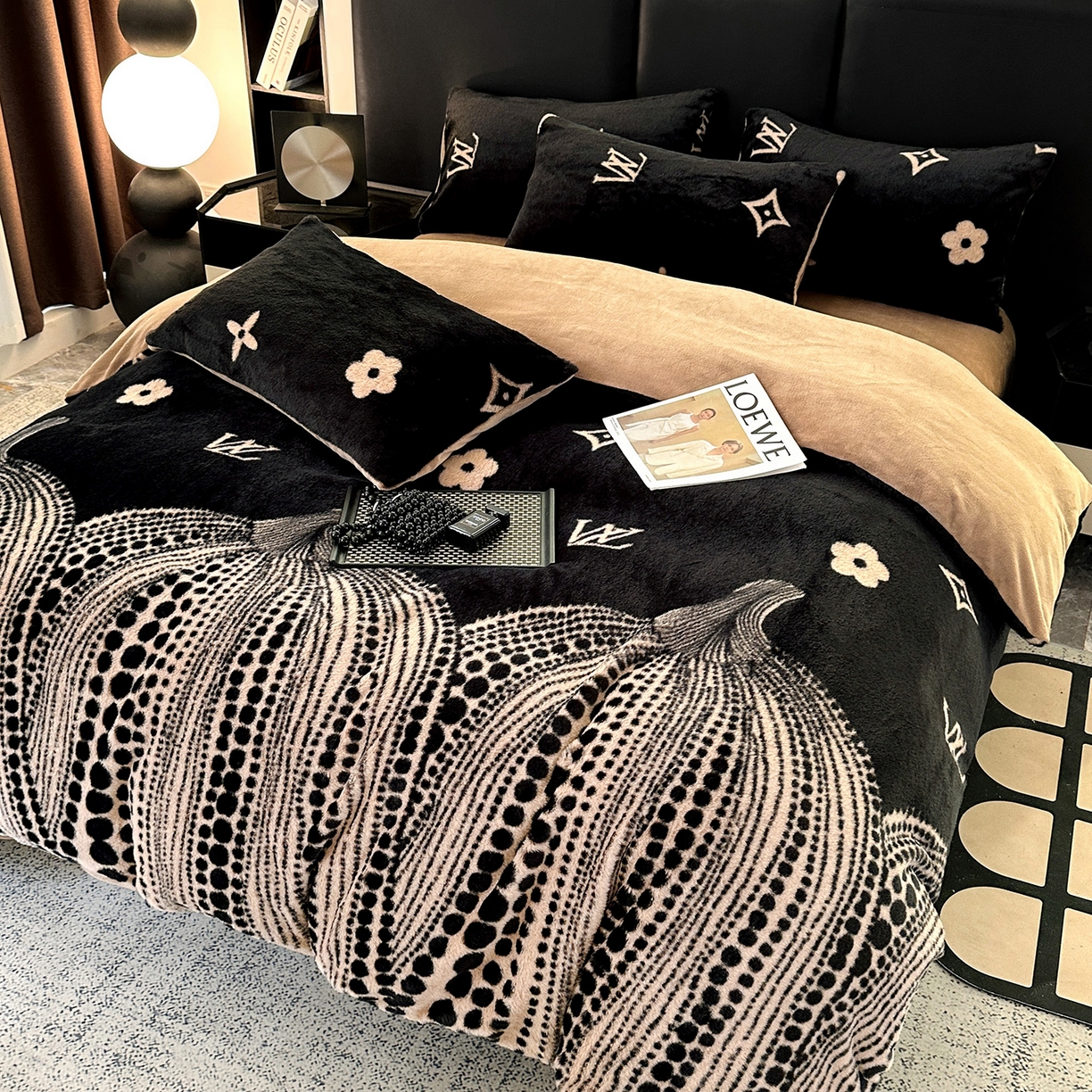 91家纺网 家纺一手货源 找家纺 栩裕纺织 2026新款高克重兔毛四件套-美拉德系列（提供买家秀） 美拉德-L大牌风黑