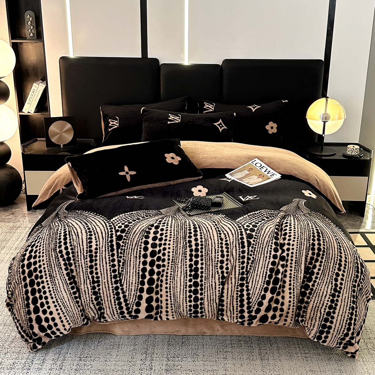 91家纺网 家纺一手货源 找家纺 栩裕纺织 2026新款高克重兔毛四件套-美拉德系列（提供买家秀） 美拉德-L大牌风黑