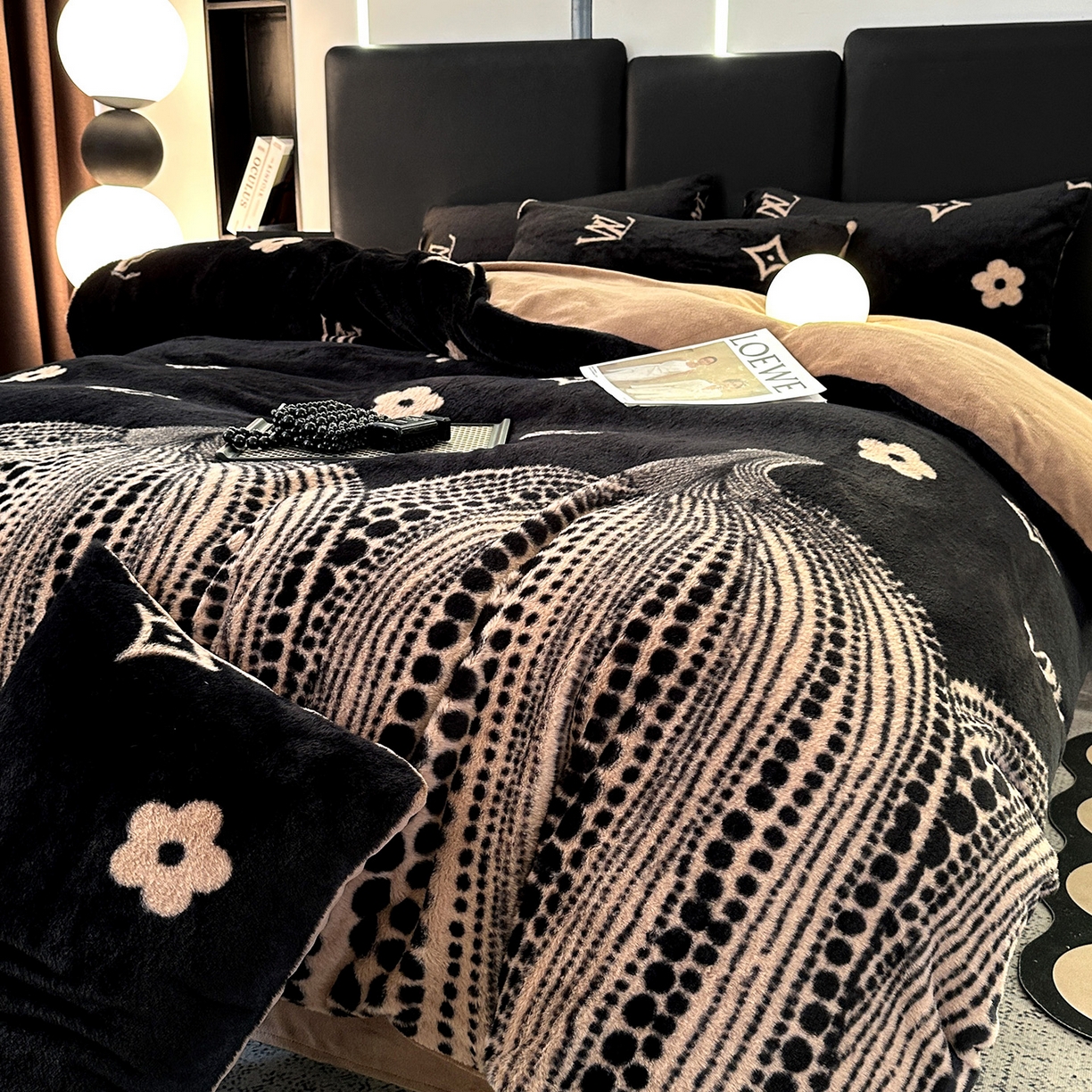 91家纺网 家纺一手货源 找家纺 栩裕纺织 2026新款高克重兔毛四件套-美拉德系列（提供买家秀） 美拉德-L大牌风黑