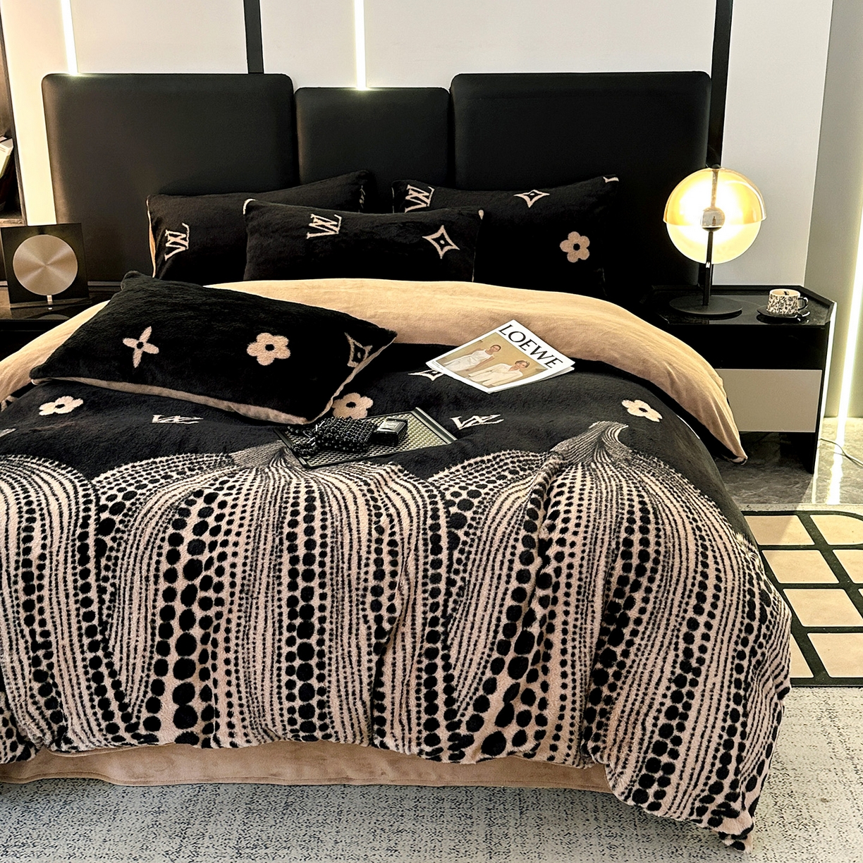 91家纺网 家纺一手货源 找家纺 栩裕纺织 2026新款高克重兔毛四件套-美拉德系列（提供买家秀） 美拉德-L大牌风黑