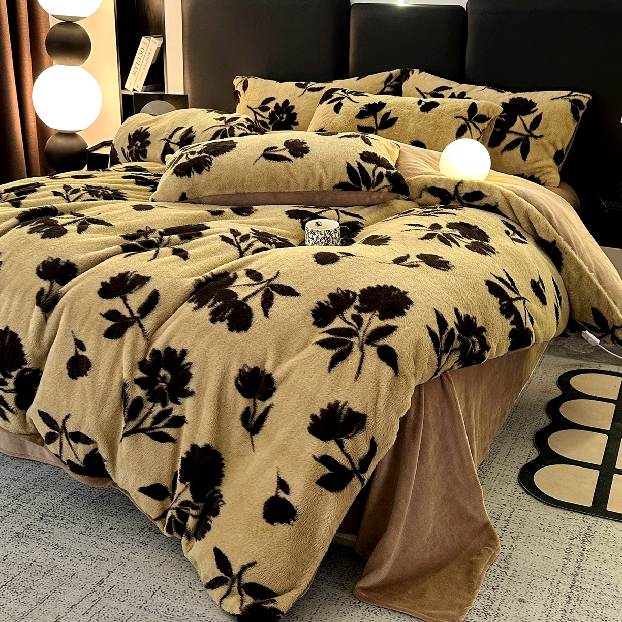 91家纺网 家纺一手货源 找家纺 栩裕纺织 2026新款高克重兔毛四件套-美拉德系列（提供买家秀） 美拉德-枫叶咖