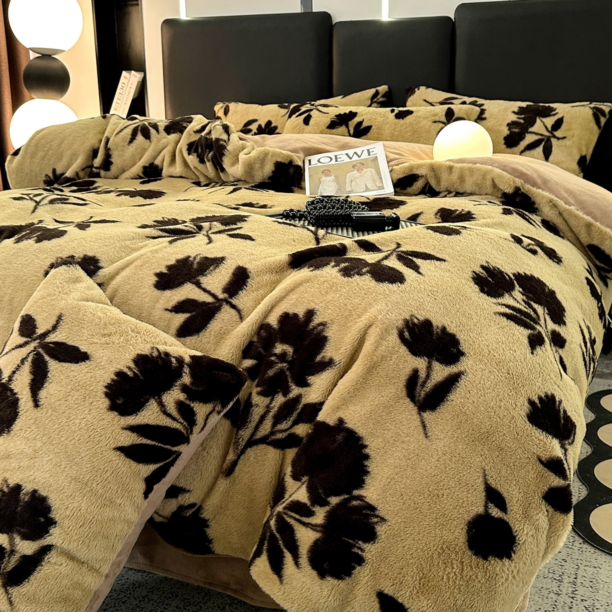 91家纺网 家纺一手货源 找家纺 栩裕纺织 2026新款高克重兔毛四件套-美拉德系列（提供买家秀） 美拉德-枫叶咖