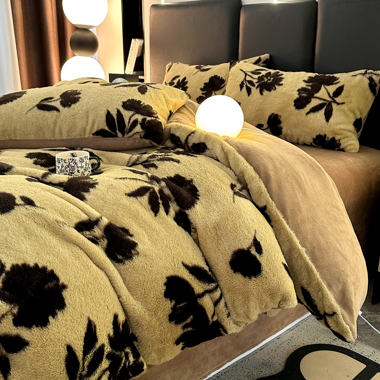 91家纺网 家纺一手货源 找家纺 栩裕纺织 2026新款高克重兔毛四件套-美拉德系列（提供买家秀） 美拉德-枫叶咖