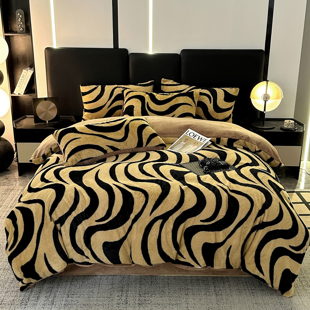 91家纺网 家纺一手货源 找家纺 栩裕纺织 2026新款高克重兔毛四件套-美拉德系列（提供买家秀） 美拉德-斑马纹咖