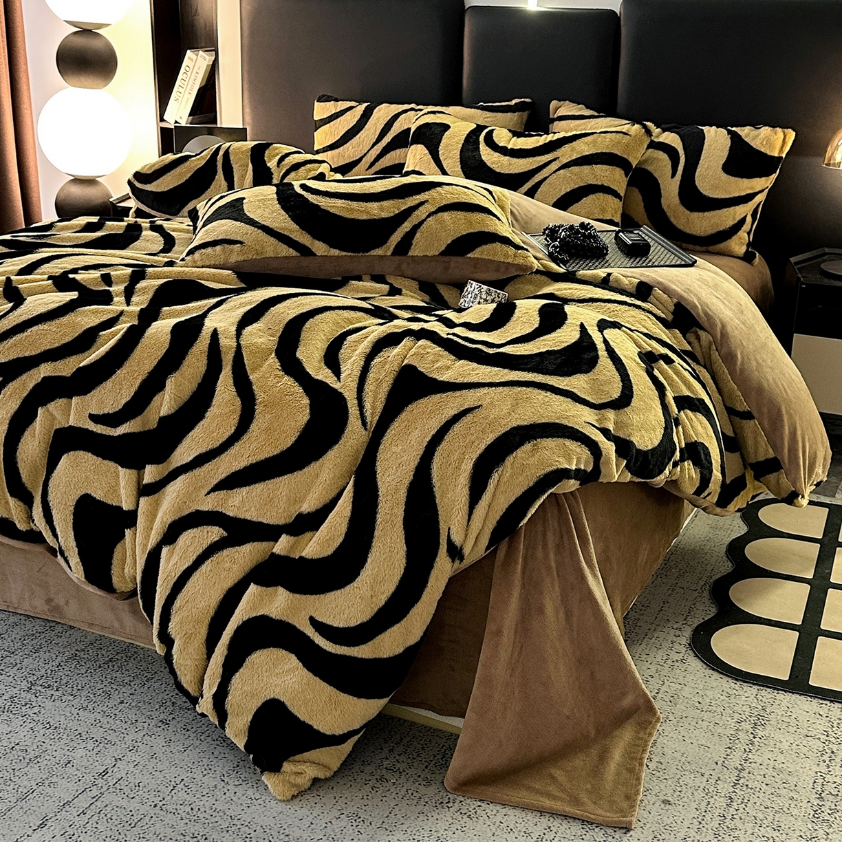 91家纺网 家纺一手货源 找家纺 栩裕纺织 2026新款高克重兔毛四件套-美拉德系列（提供买家秀） 美拉德-斑马纹咖