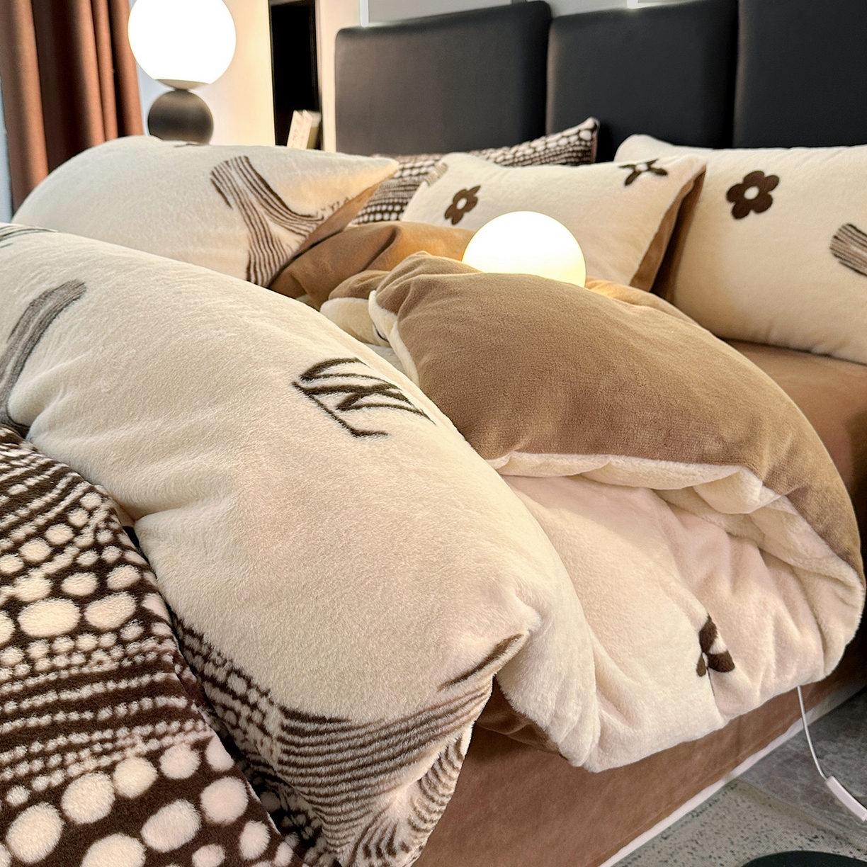 栩裕纺织 2026新款高克重兔毛四件套-美拉德系列（提供买家秀） 美拉德-L大牌风米白