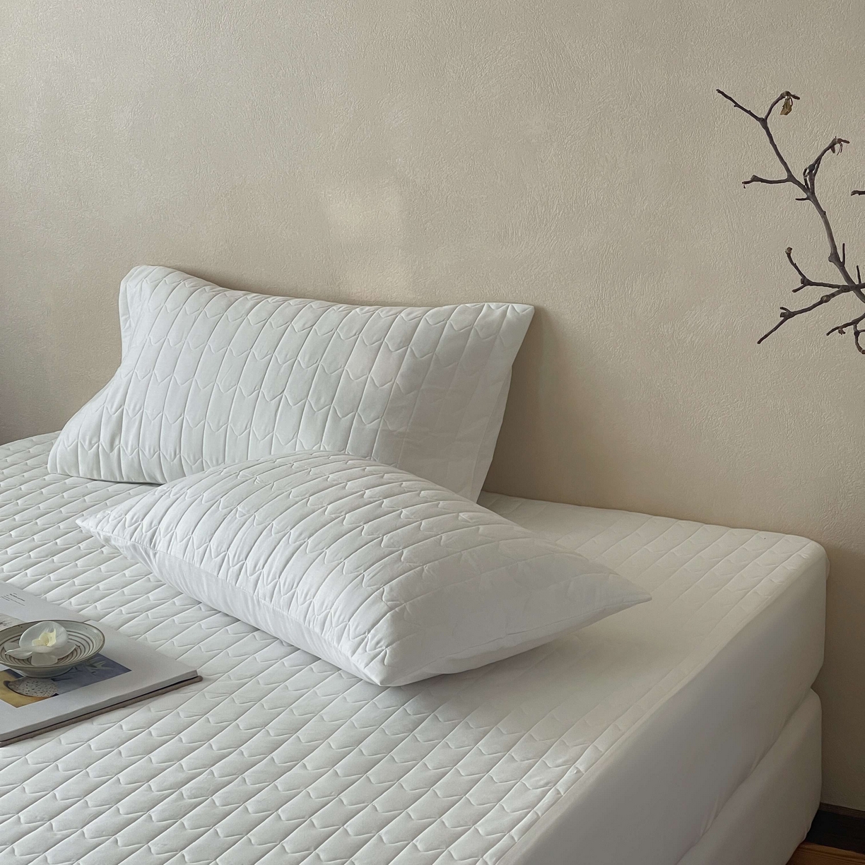 91家纺网 家纺一手货源 找家纺 三味舒屋 2025新款简约全棉纯棉夹棉床笠单床笠床笠单件-珍妮系列 珍妮白