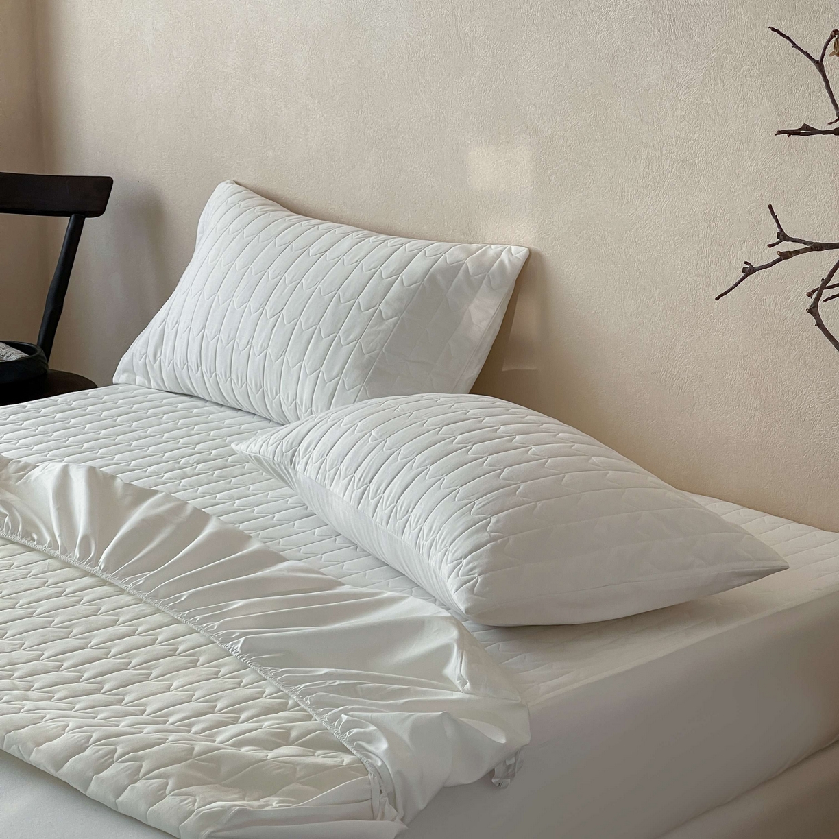 91家纺网 家纺一手货源 找家纺 三味舒屋 2025新款简约全棉纯棉夹棉床笠单床笠床笠单件-珍妮系列 珍妮白