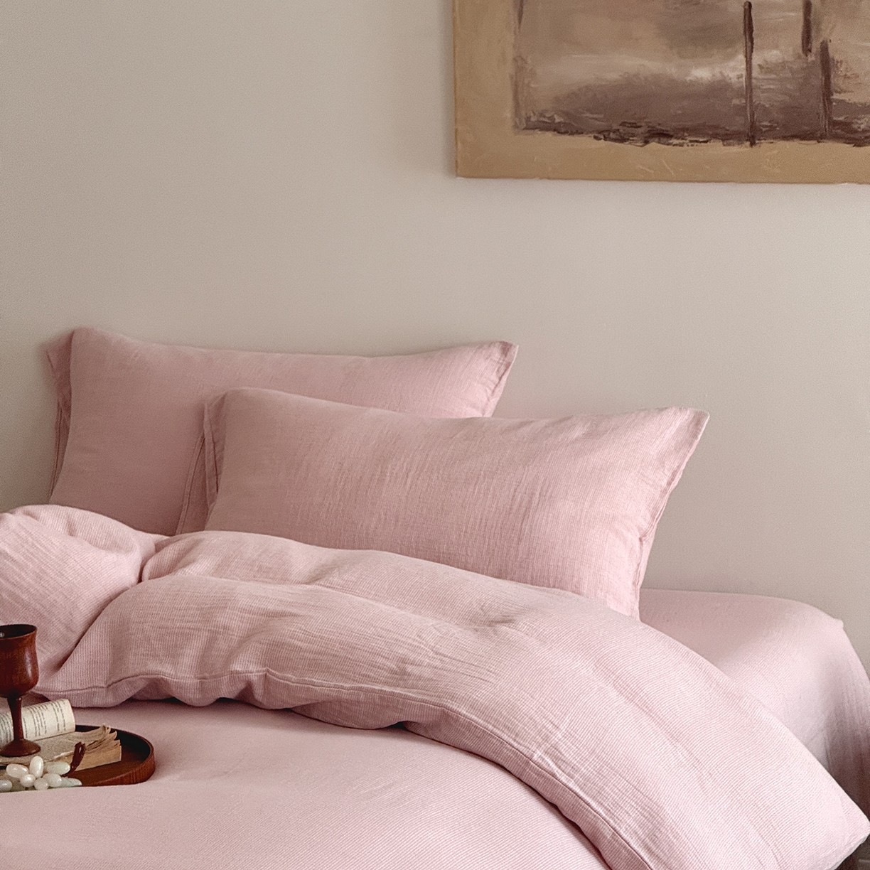 91家纺网 家纺一手货源 找家纺 （总）爱丽丝 2025新款云感色织全棉双层纱四件套