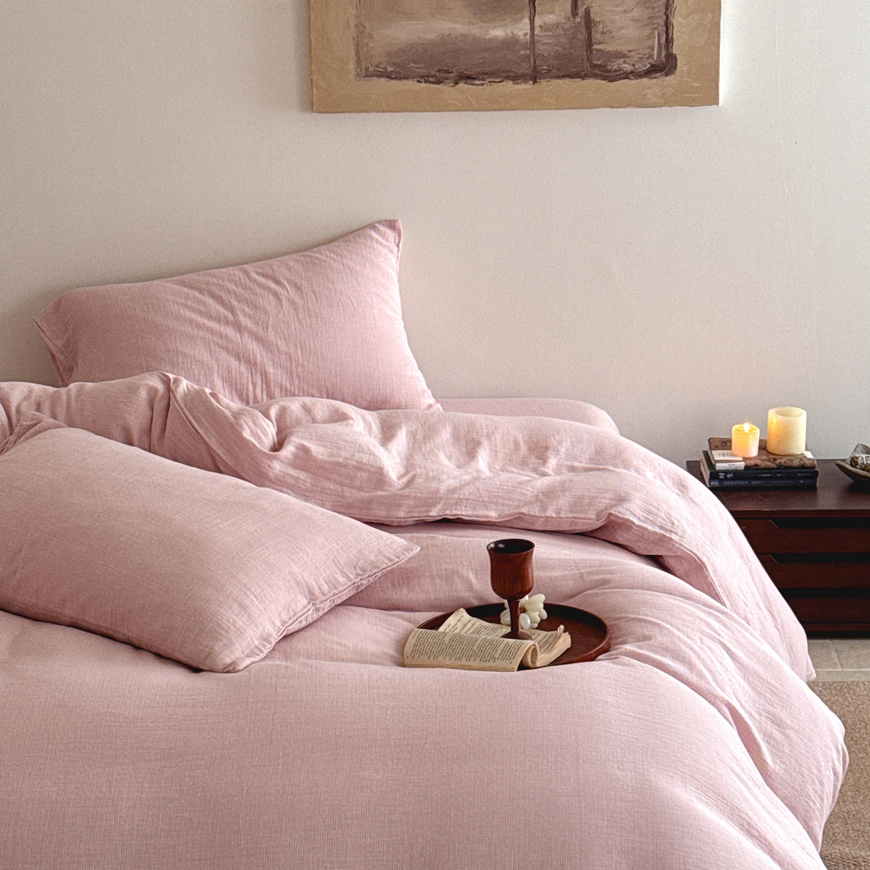 91家纺网 家纺一手货源 找家纺 （总）爱丽丝 2025新款云感色织全棉双层纱四件套