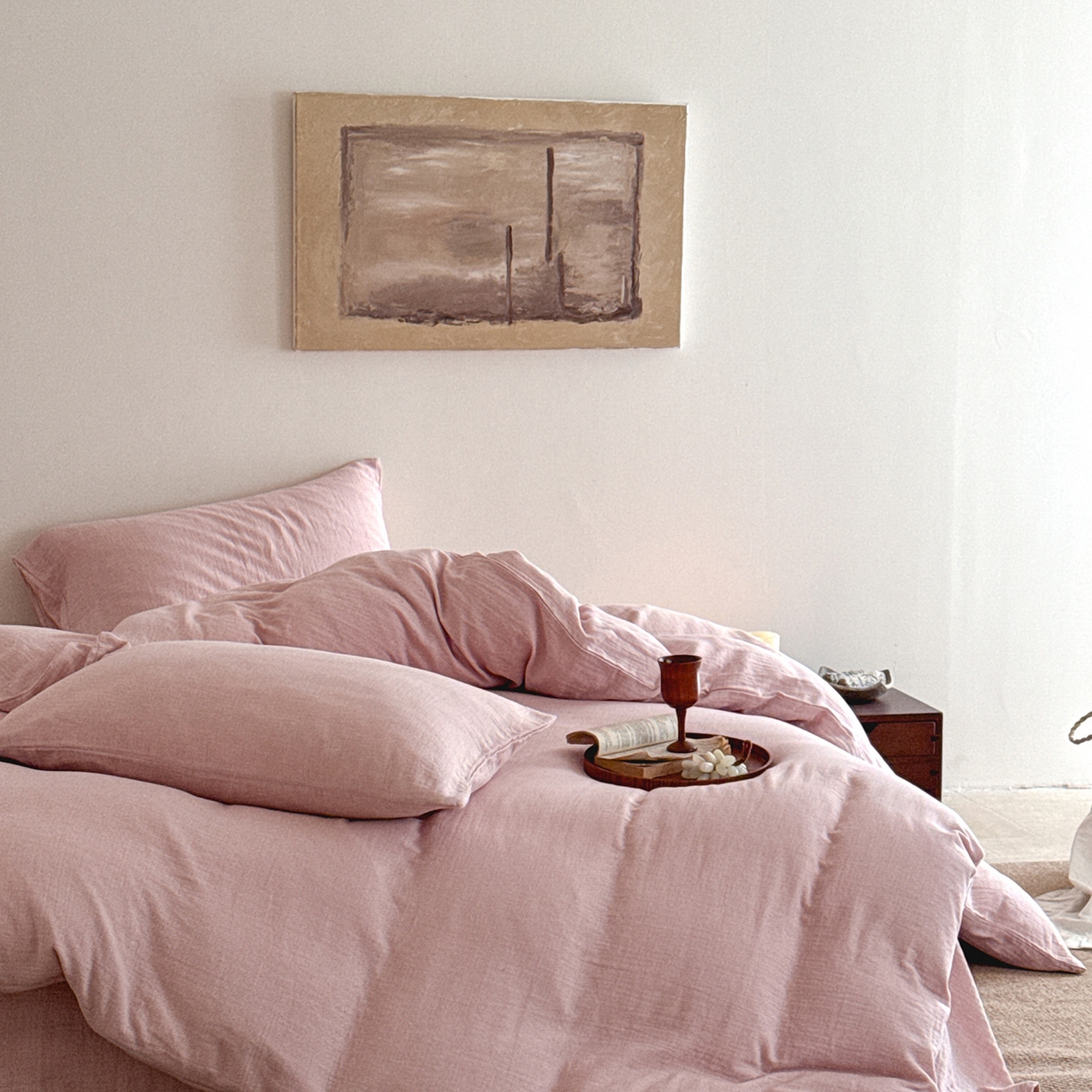 91家纺网 家纺一手货源 找家纺 （总）爱丽丝 2025新款云感色织全棉双层纱四件套