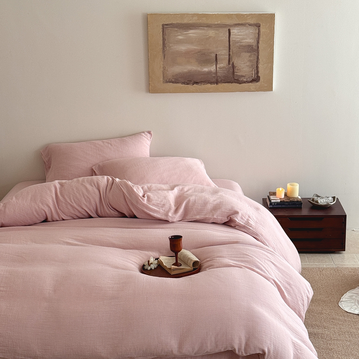 91家纺网 家纺一手货源 找家纺 （总）爱丽丝 2025新款云感色织全棉双层纱四件套