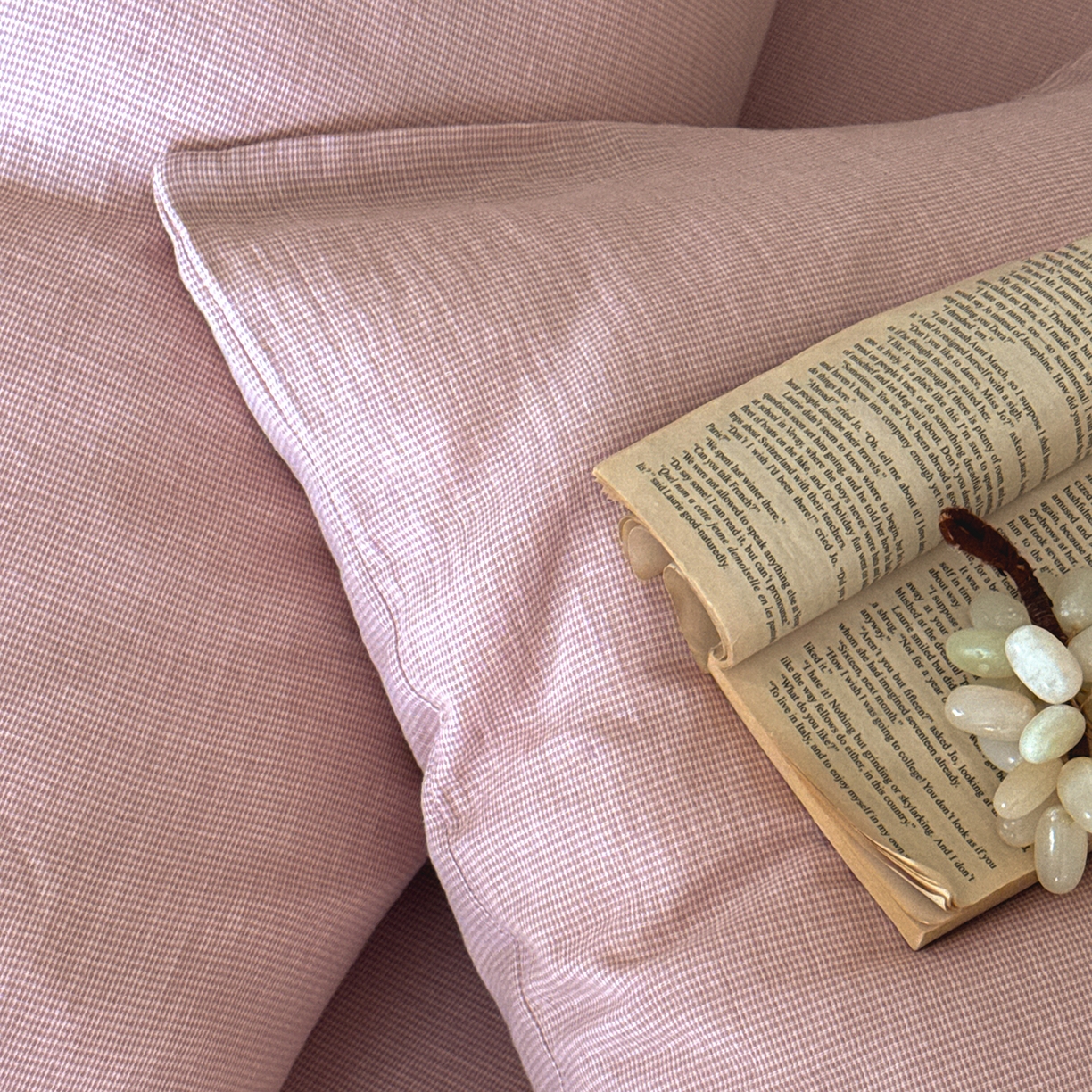 91家纺网 家纺一手货源 找家纺 爱丽丝 2025新款云感色织全棉双层纱四件套 粉色