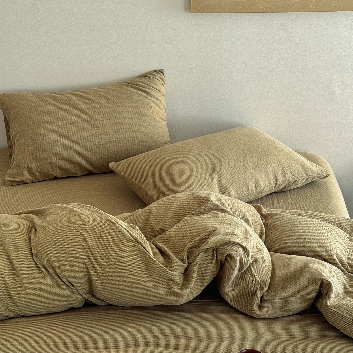 91家纺网 家纺一手货源 找家纺 爱丽丝 2025新款云感色织全棉双层纱四件套 绿色