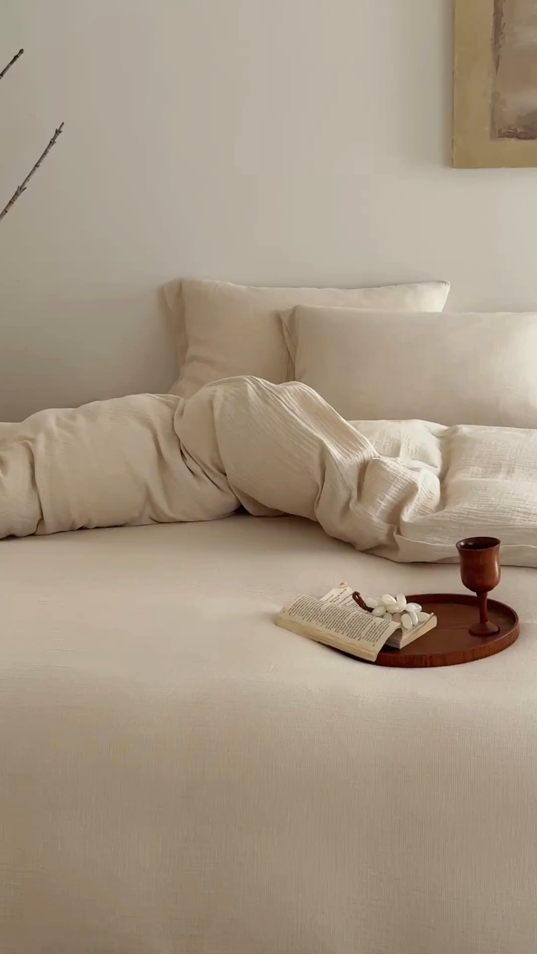 91家纺网 家纺一手货源 找家纺 爱丽丝 2025新款云感色织全棉双层纱四件套 米色