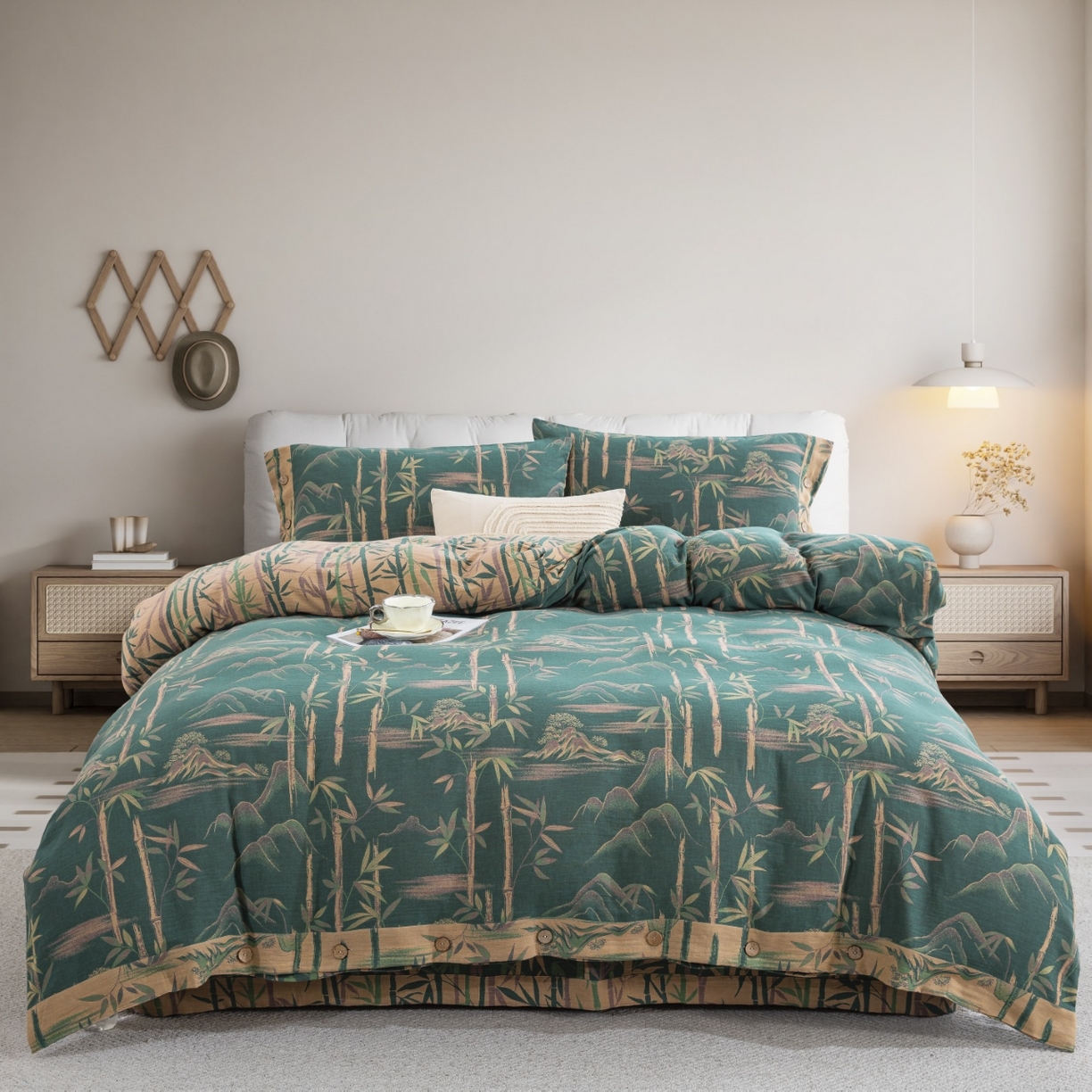 91家纺网 家纺一手货源 找家纺 （总）仰望棉麻双层纱供应链 2026新款竹报平安全棉纯棉色织提花双层纱纽扣款四件套