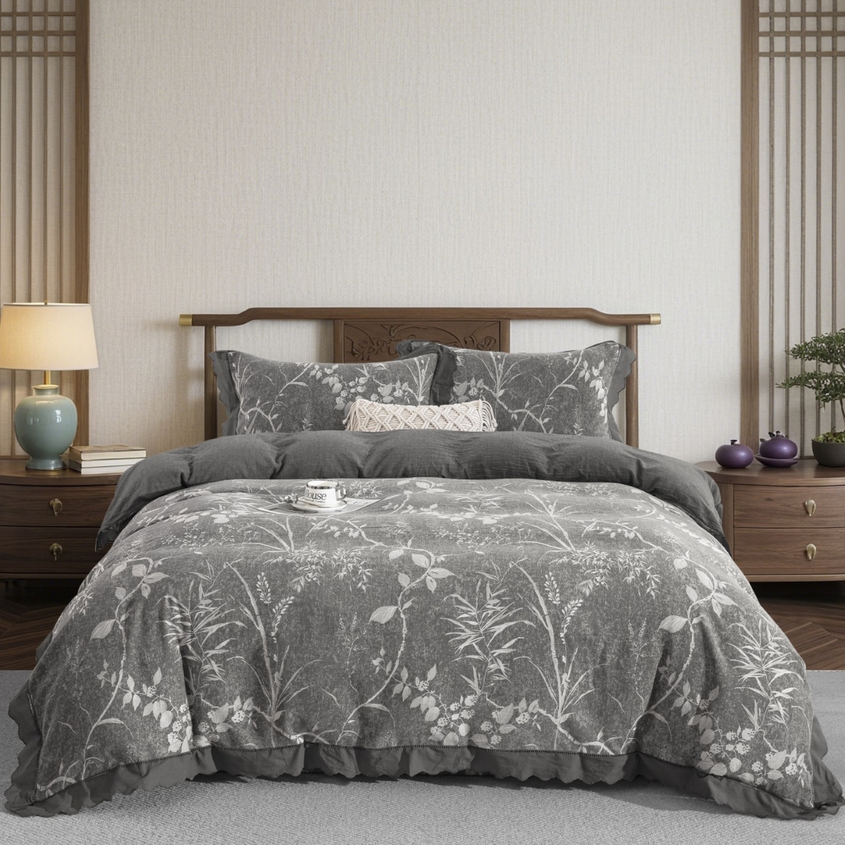 91家纺网 家纺一手货源 找家纺 （总）仰望棉麻双层纱供应链 2026新款曼妙花园花边镂空款四件套