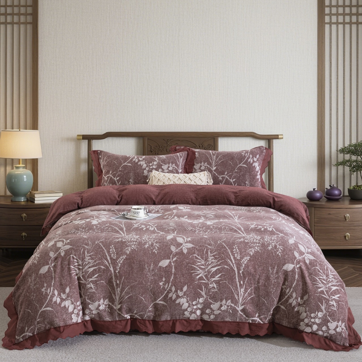 91家纺网 家纺一手货源 找家纺 （总）仰望棉麻双层纱供应链 2026新款曼妙花园花边镂空款四件套