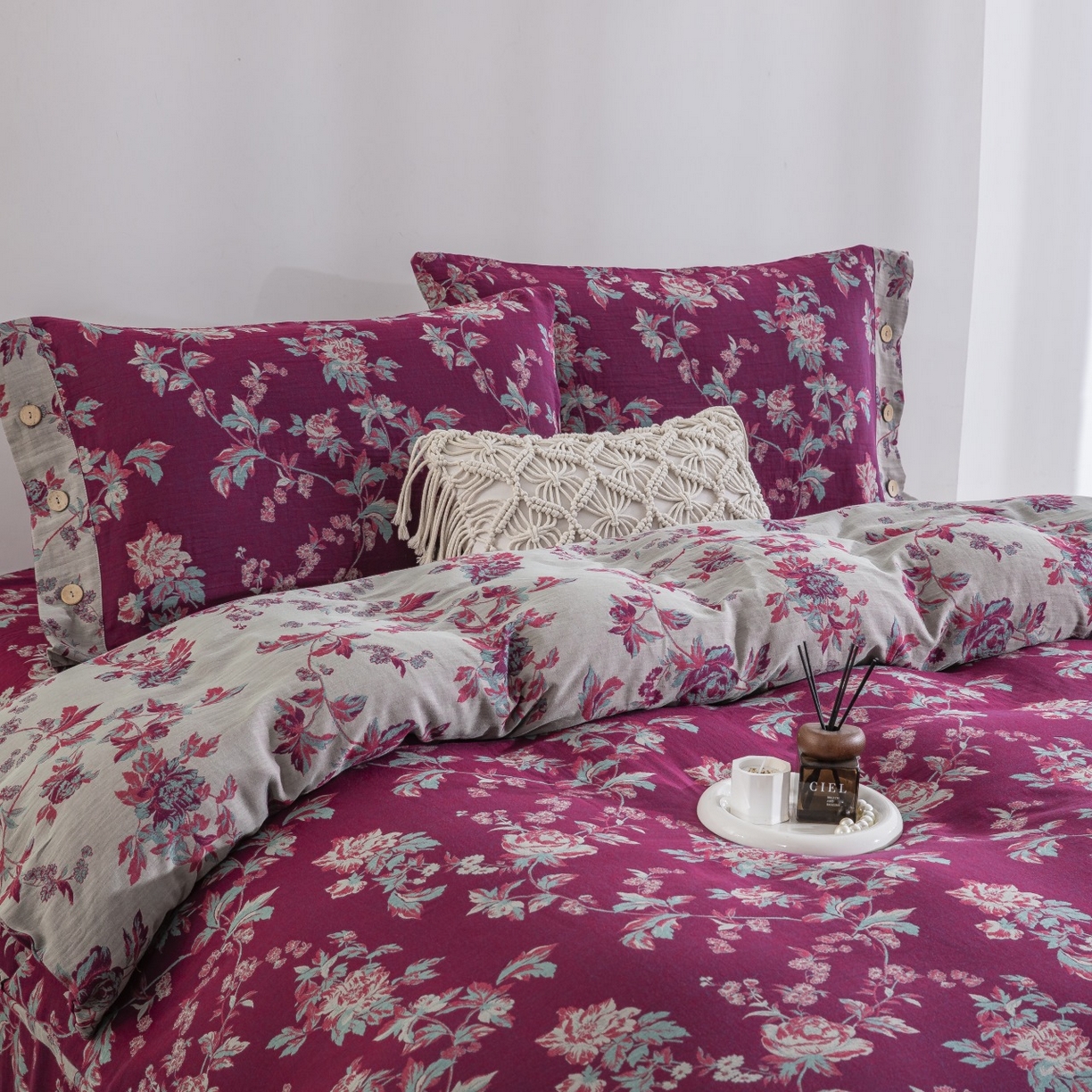 91家纺网 家纺一手货源 找家纺 （总）仰望棉麻双层纱供应链 2026新款浓清爱意全棉纯棉色织提花纽扣款四件套