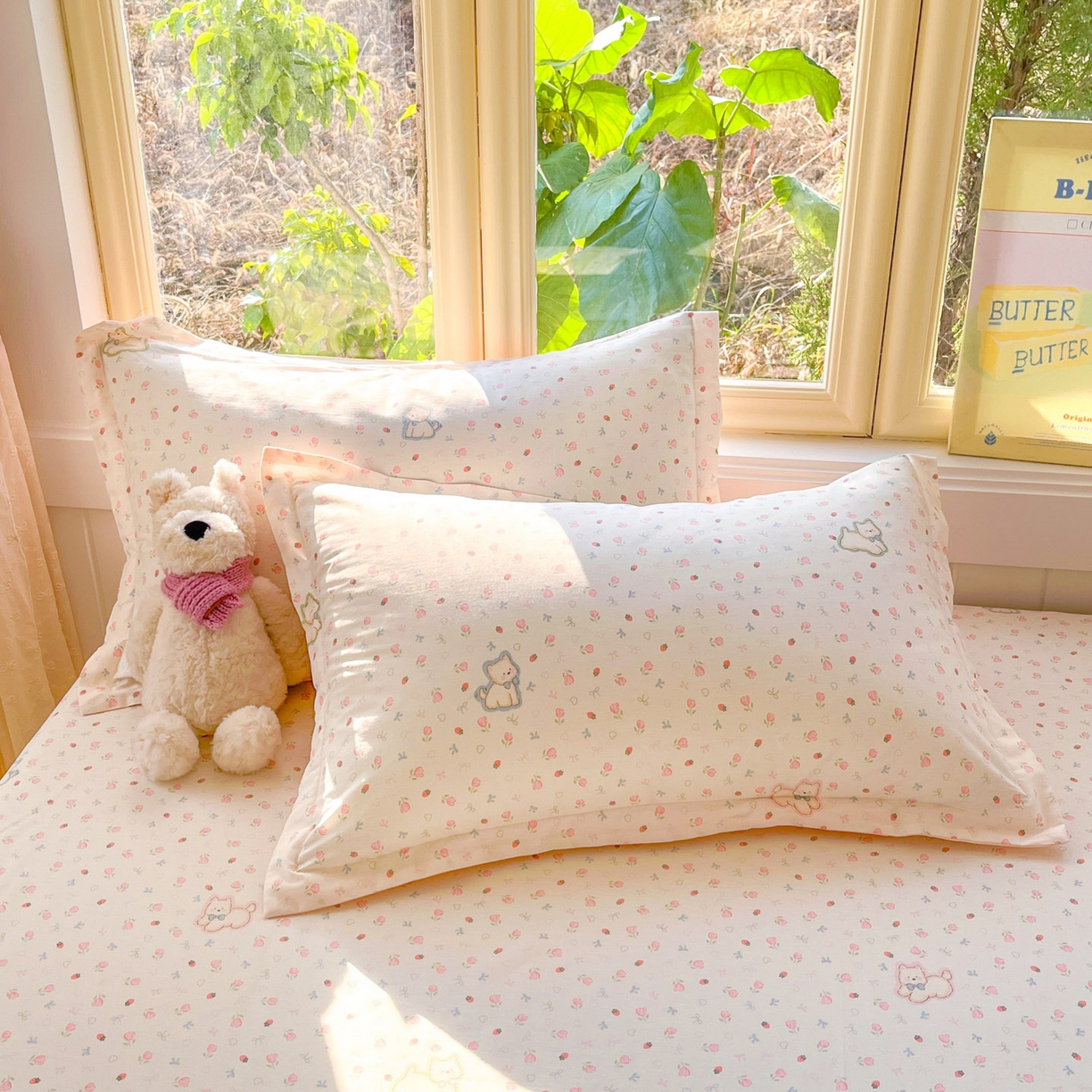 莱通家纺 2026春夏新款全棉12868印花四件套单品系列-单枕套 玫瑰小狗