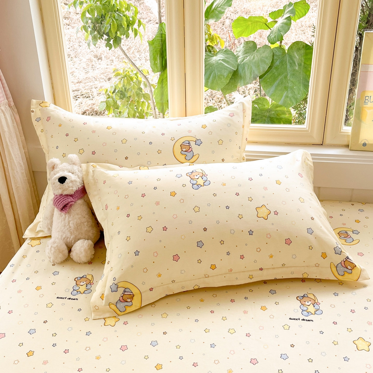 莱通家纺 2026春夏新款全棉12868印花四件套单品系列-单枕套 睡梦熊