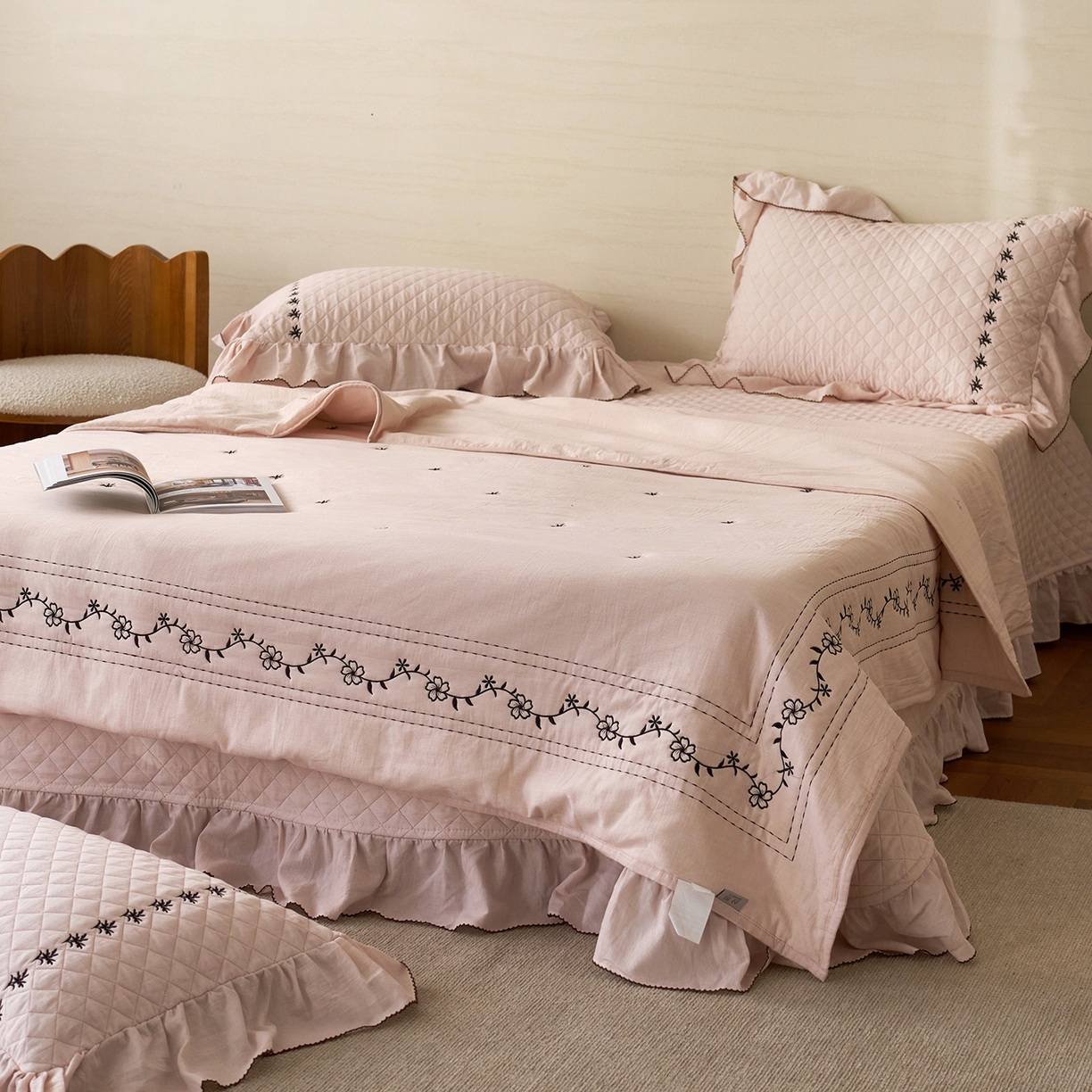 91家纺网 家纺一手货源 找家纺 上喜 2026新款艾草棉床盖多功能夏被 粉