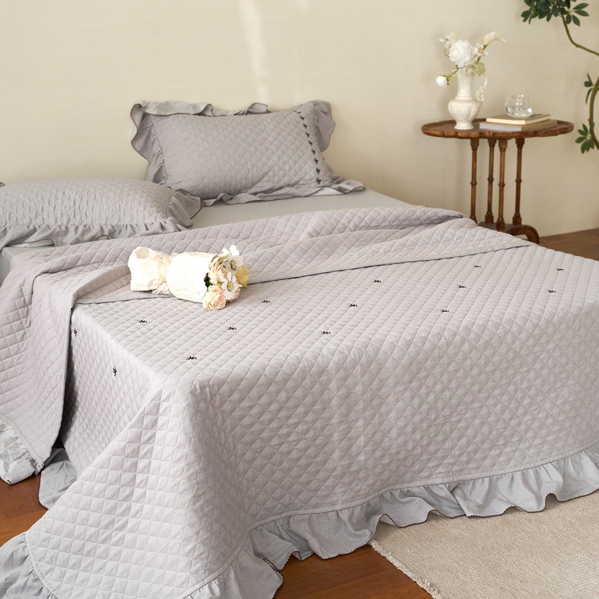 91家纺网 家纺一手货源 找家纺 上喜 2026新款艾草棉床盖多功能夏被 灰