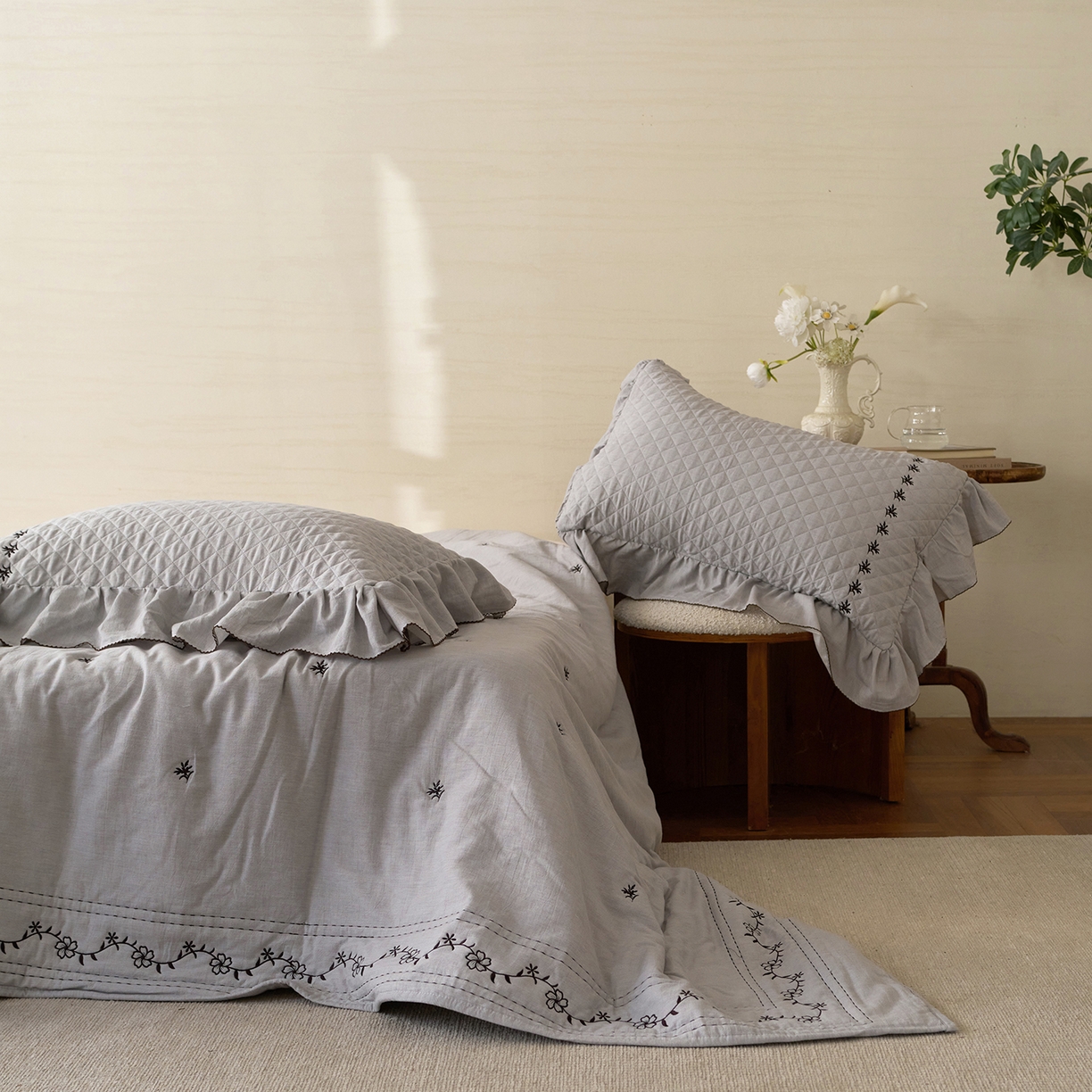 91家纺网 家纺一手货源 找家纺 上喜 2026新款艾草棉床盖多功能夏被 灰