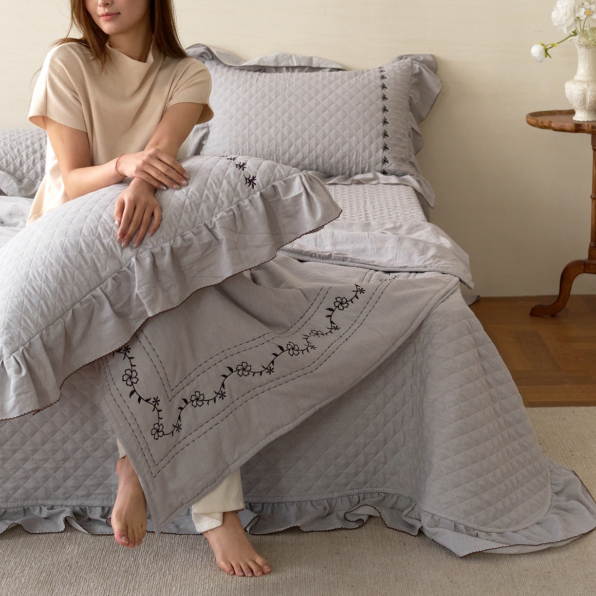 91家纺网 家纺一手货源 找家纺 上喜 2026新款艾草棉床盖多功能夏被 灰