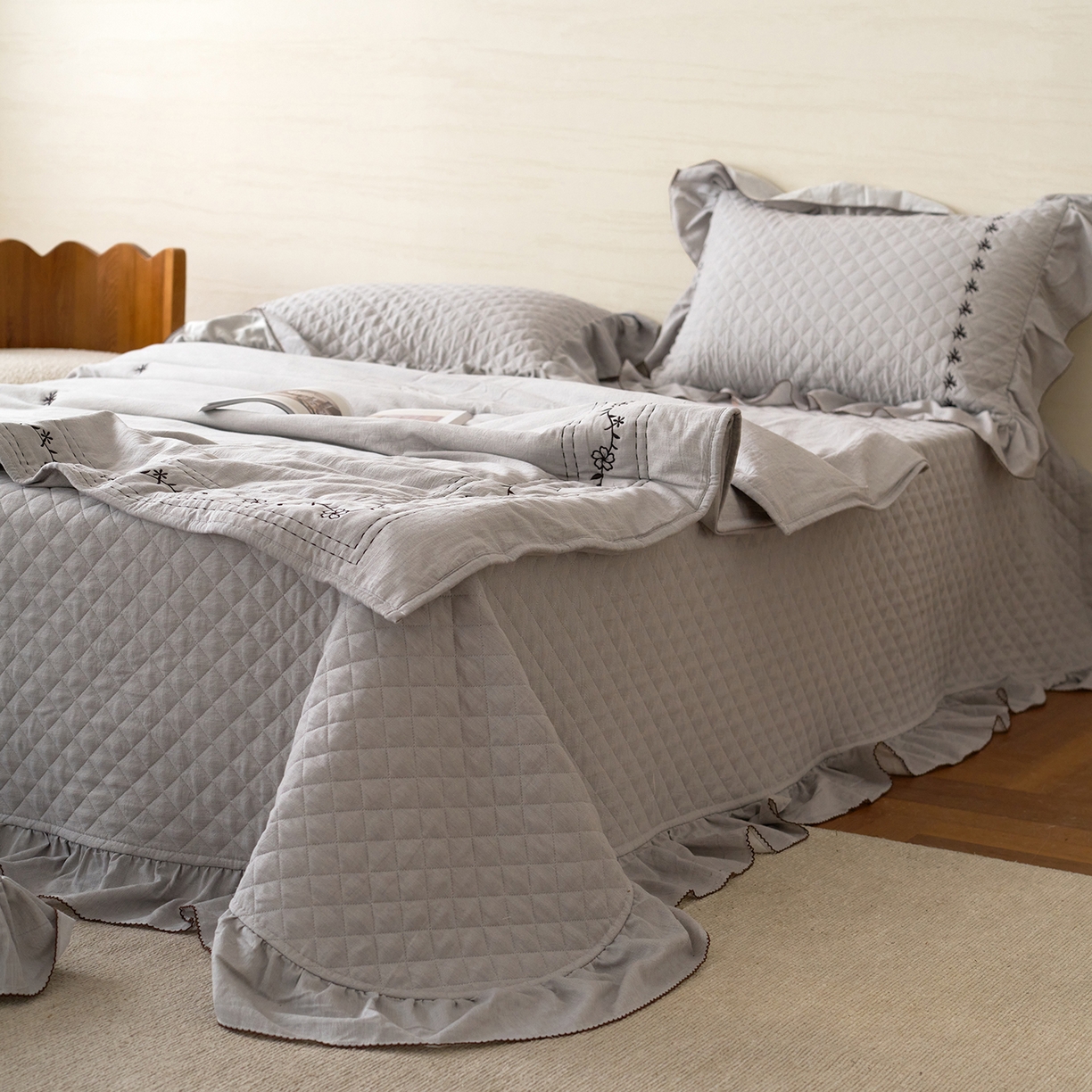 91家纺网 家纺一手货源 找家纺 上喜 2026新款艾草棉床盖多功能夏被 灰