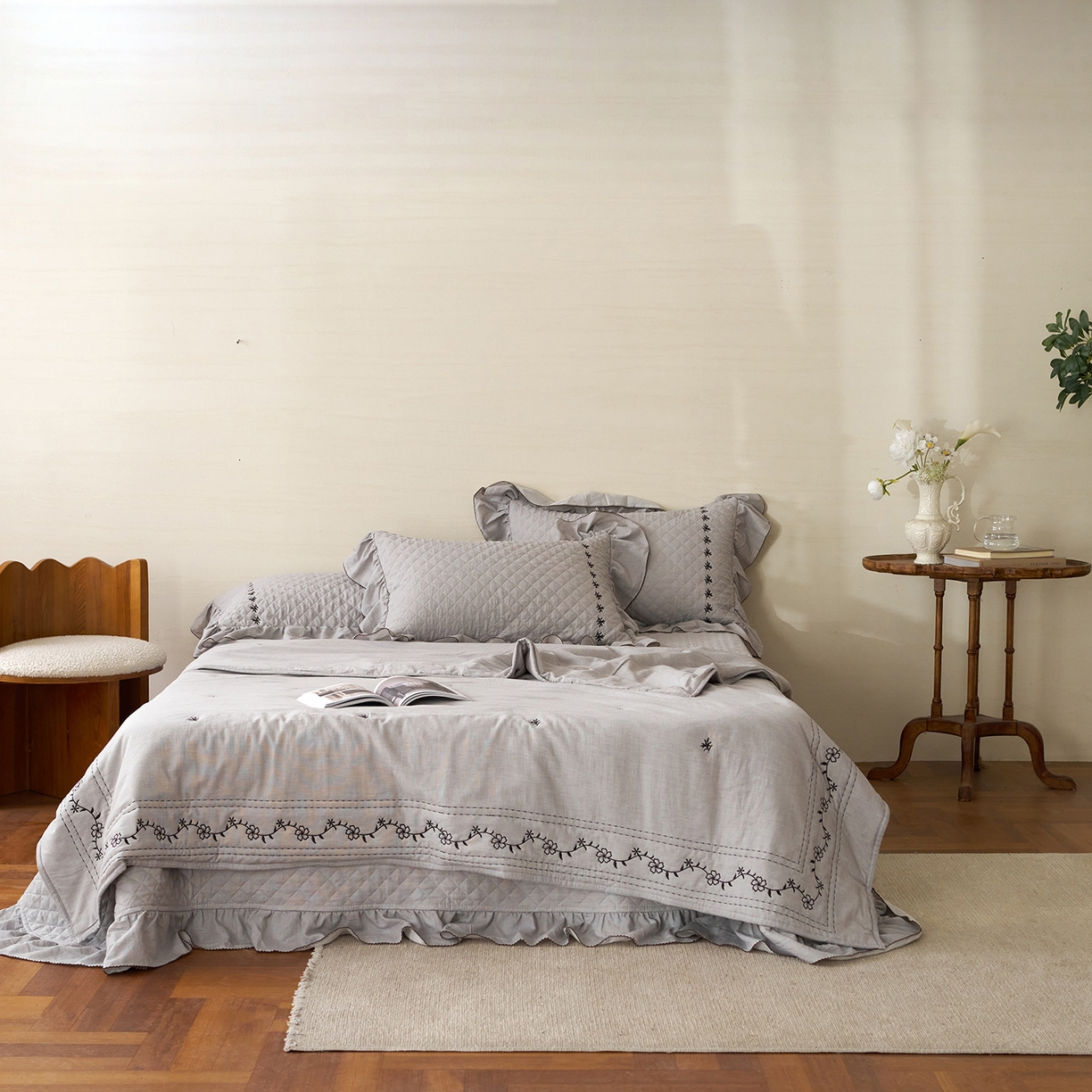 91家纺网 家纺一手货源 找家纺 上喜 2026新款艾草棉床盖多功能夏被 灰