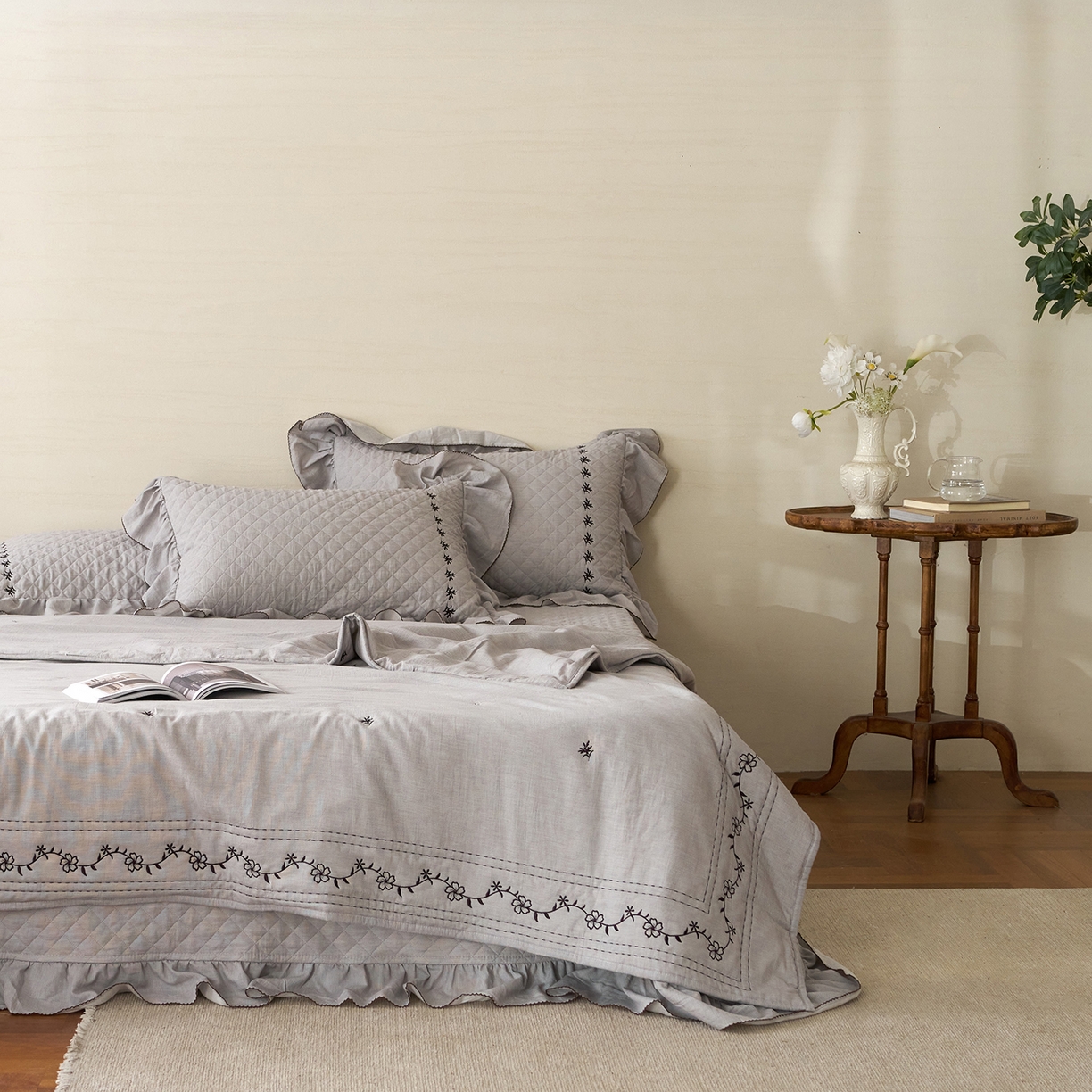 91家纺网 家纺一手货源 找家纺 上喜 2026新款艾草棉床盖多功能夏被 灰