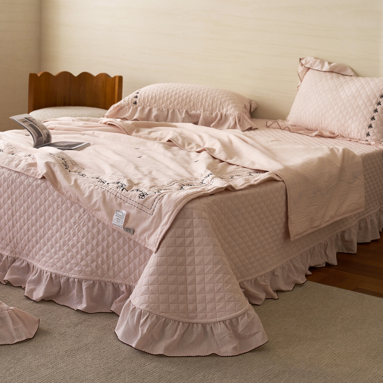 91家纺网 家纺一手货源 找家纺 上喜 2026新款艾草棉床盖多功能夏被 粉