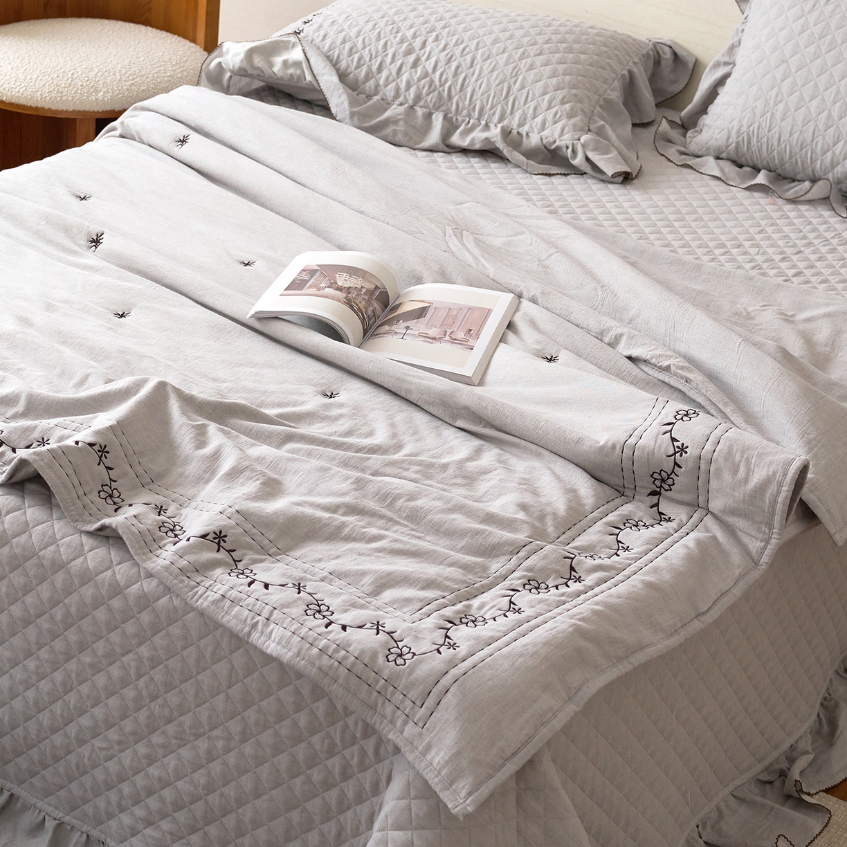 91家纺网 家纺一手货源 找家纺 （总）上喜 2026新款艾草棉床盖多功能夏被