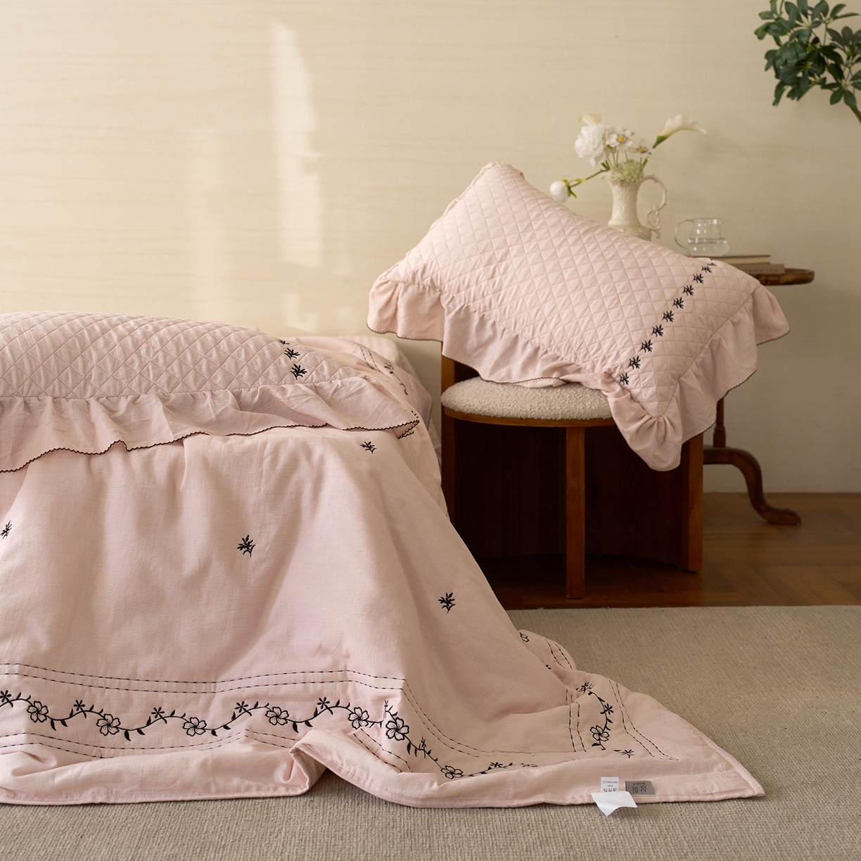 91家纺网 家纺一手货源 找家纺 上喜 2026新款艾草棉床盖多功能夏被 粉