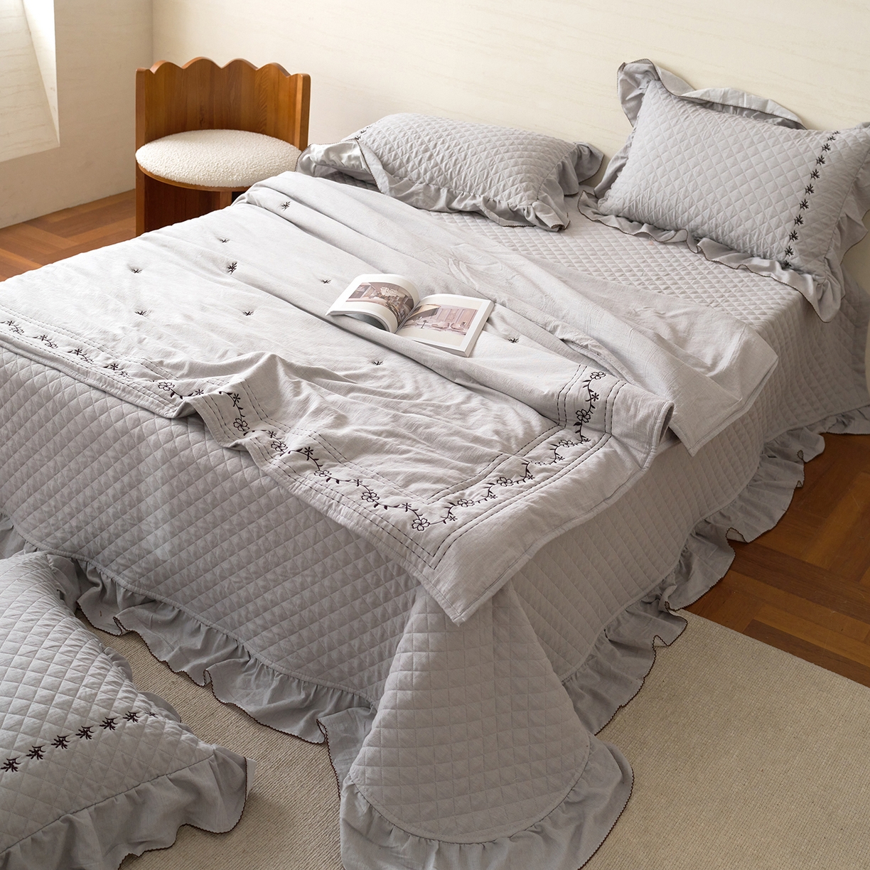 91家纺网 家纺一手货源 找家纺 上喜 2026新款艾草棉床盖多功能夏被 灰