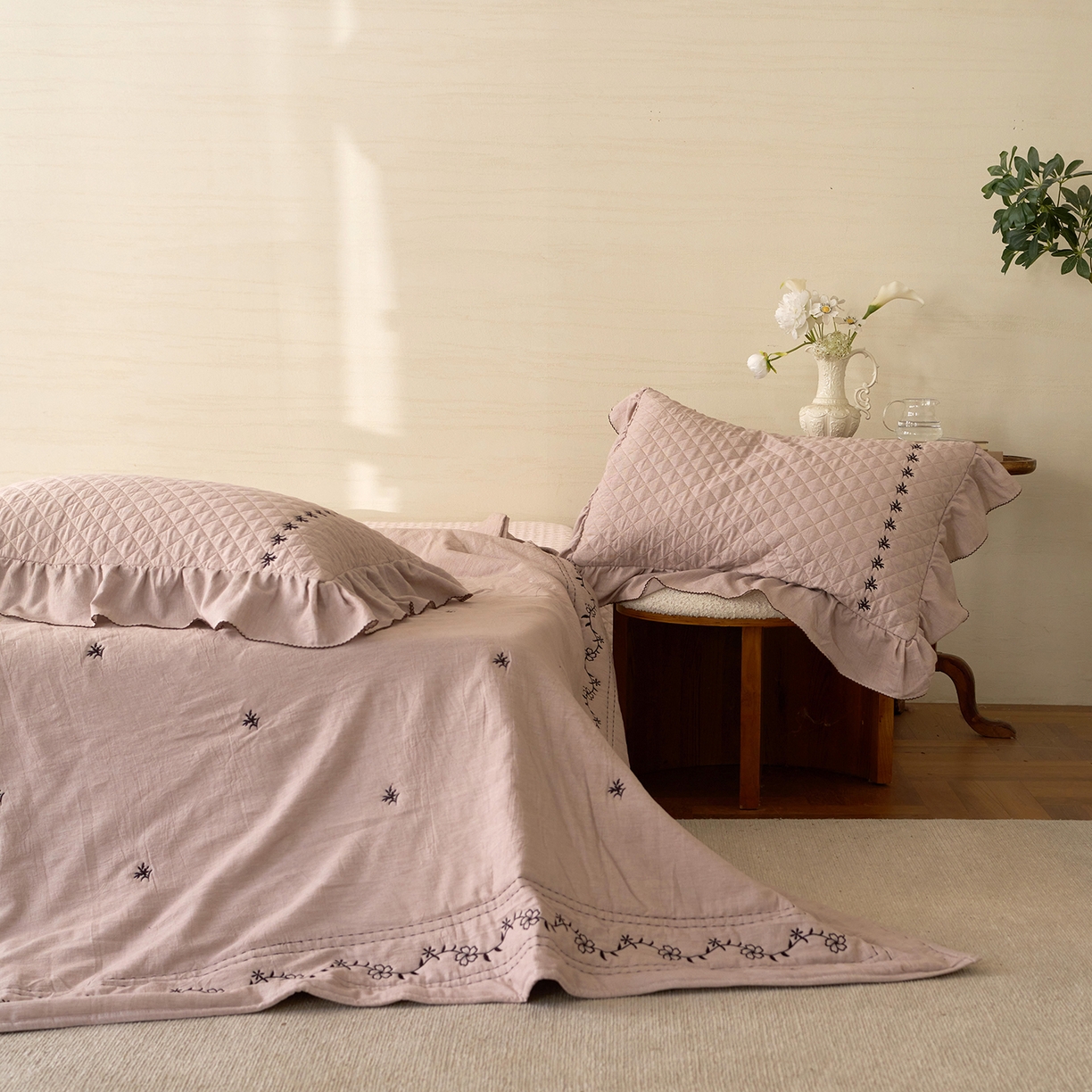 91家纺网 家纺一手货源 找家纺 上喜 2026新款艾草棉床盖多功能夏被 咖色