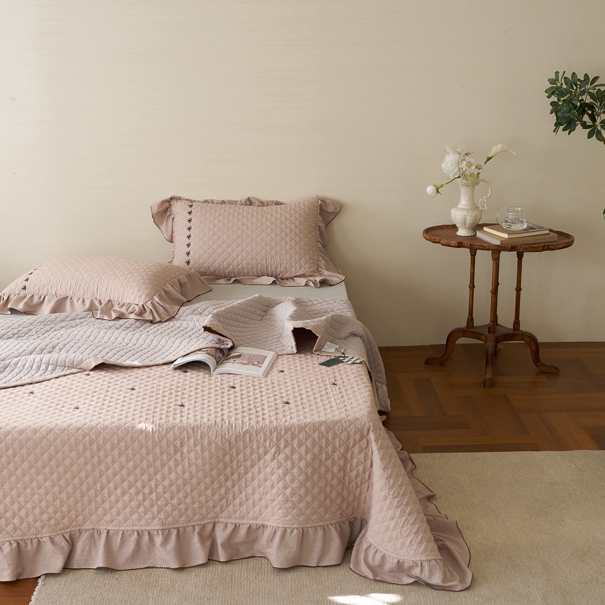 91家纺网 家纺一手货源 找家纺 上喜 2026新款艾草棉床盖多功能夏被 咖色