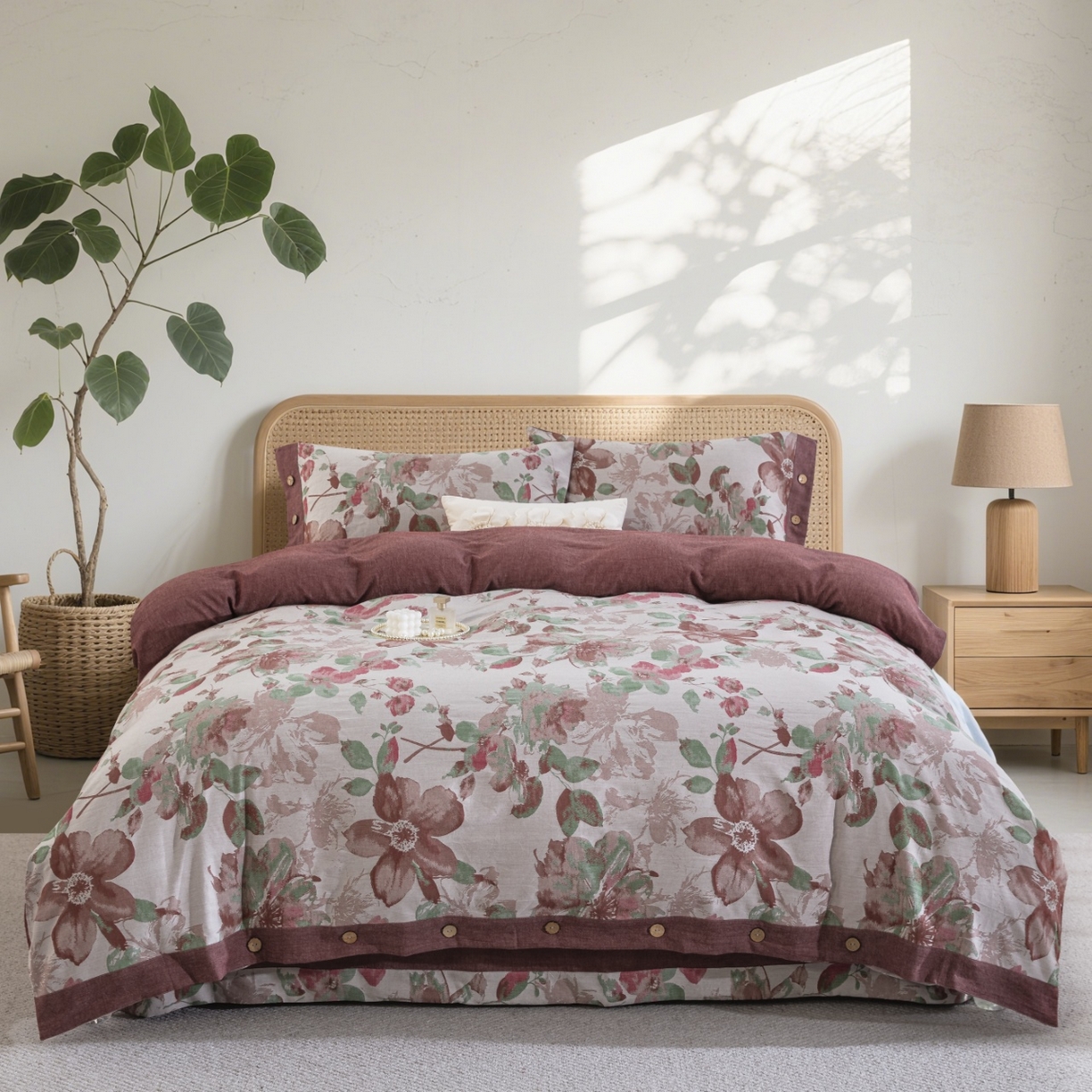 91家纺网 家纺一手货源 找家纺 （总）仰望棉麻双层纱供应链 2026新款念奴娇全棉纯棉色织提花纽扣款四件套